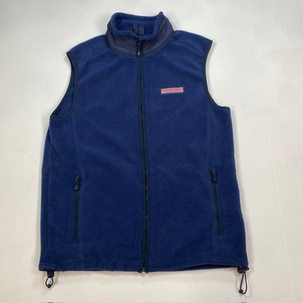Vineyard Vines Mens XS Navy Blue Full Zip Fleece Vest Mock Neck Whale Logo